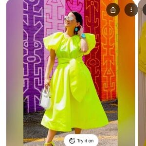 Christopher John Rogers Neon Yellow Midi Dress